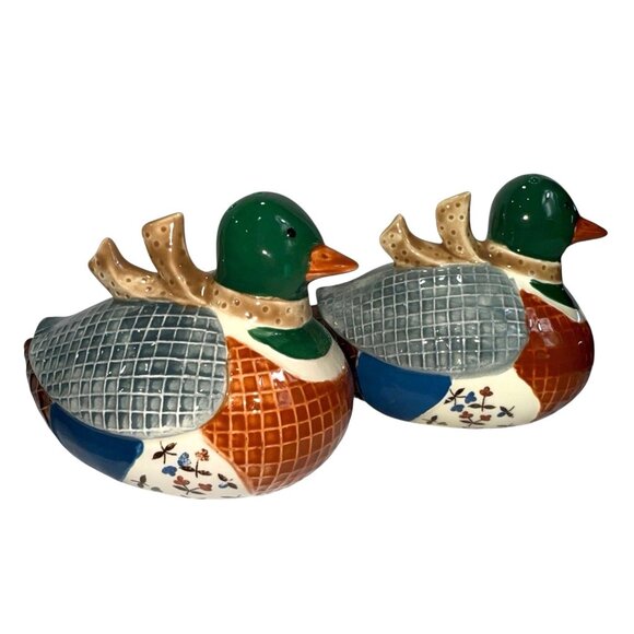 Vintage Fine Ceramic Duck Salt & Pepper Shakers, Mallard Ducks, Made In Japan - Picture 3 of 9